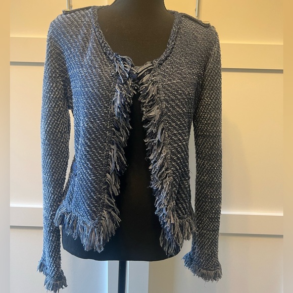Chelsea & Theodore Sweaters - Chelsea & Theodore Fringe Trim Open Front Cardigan Sweater Size M